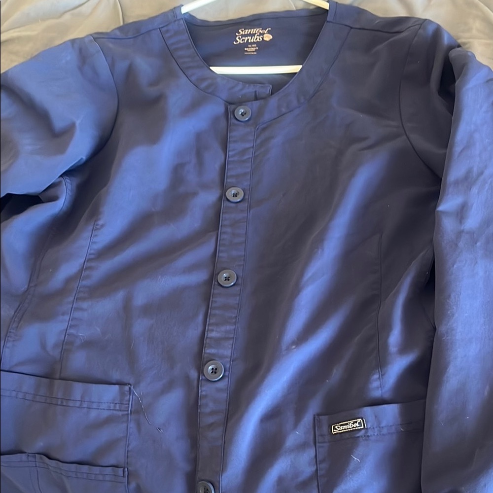 Women's Navy Button Down scrub jacket